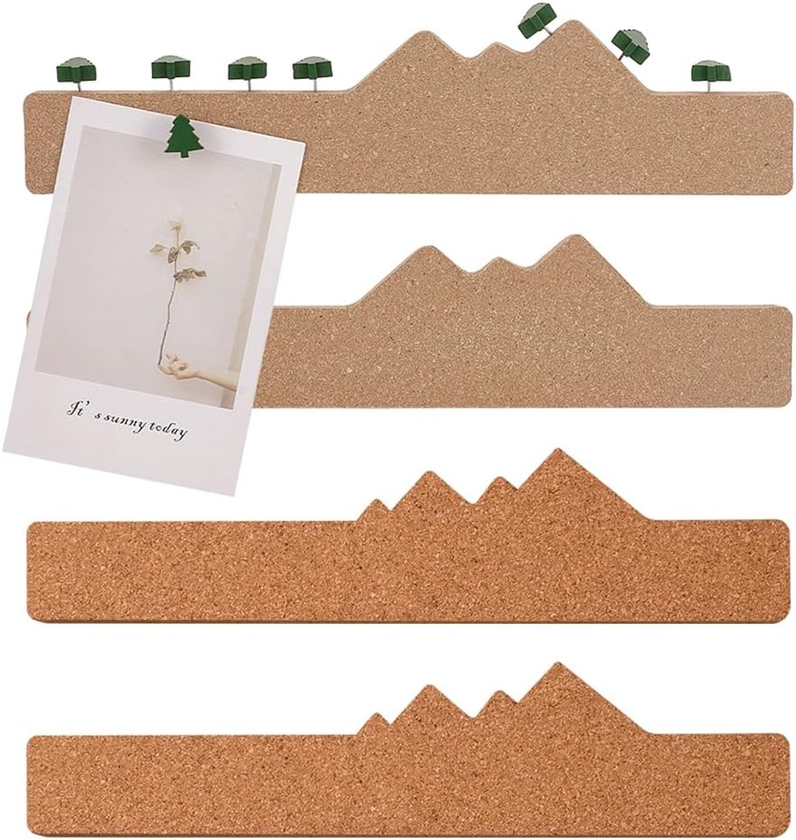 4 stuks prikbord, kurkbord, penbord, berg, kurkbord, strepen met 50 stuks kerstboompennen, kurk, bulletinstrip voor muur, notities, foto's, doe-het-zelf, handwerk, feestdecoratie, 300 x 70 x 12