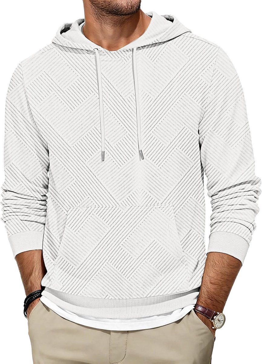 Capuchontrui heren hoodie katoen pullover M-5XL | Textuurstof, lichte stretch, capuchon, kangoeroezak, geribbelde manchetten, herfst en winter outdoor sweatshirt
