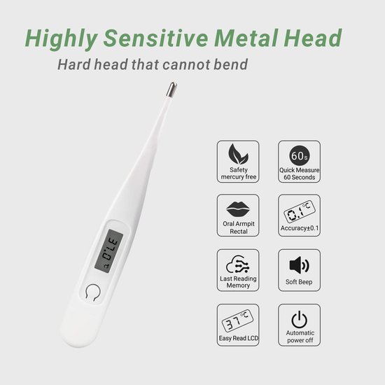 HPC300 Digitale koortsthermometer, lcd-display, medische elektronische thermometer voor oraal, oksel en rechthoek, digitale thermometer zonder kwik, voor pasgeborenen, kinderen, volwassenen — afbeelding 4