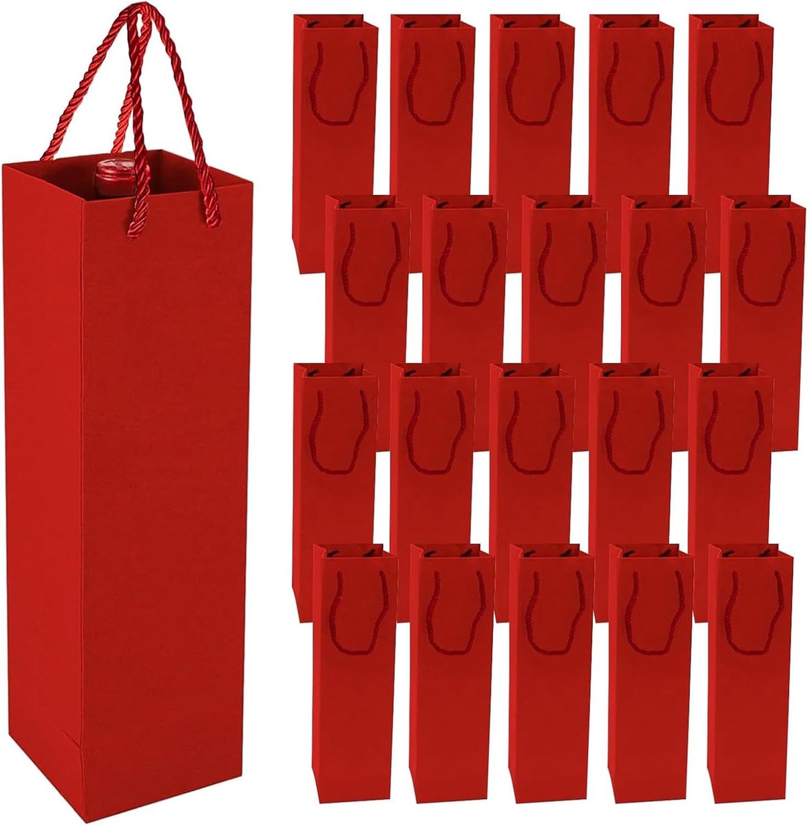 Wijngeschenkzakken, premium wijngeschenkzakken met handgrepen, kraftpapier wijnopbergtas voor Kerstmis, bruiloft, feest (rood)