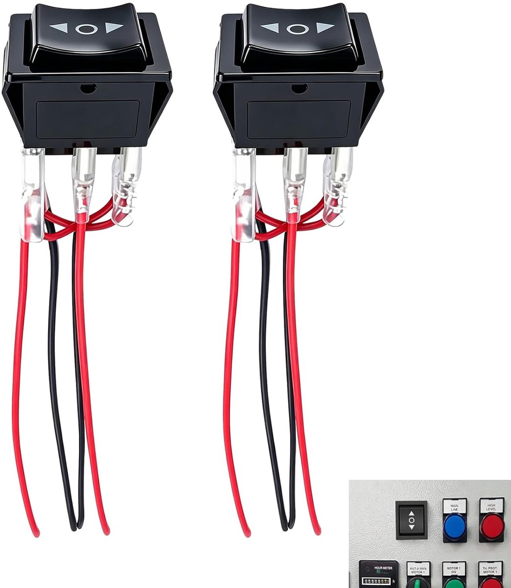 2 stuks momentane tuimelschakelaar, 6-polig, aan/uit, 3 posities, 10 A, 12 V DC, polariteit-omkeringsschakelaar met kabel, gelijkstroommotor, vooruit en achteruit, omschakelaar, voor auto, camper