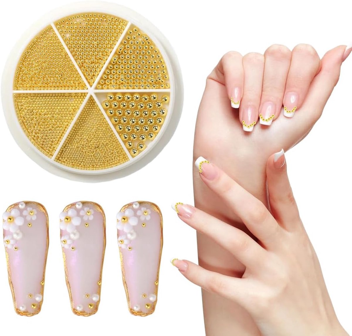 1 doos gouden mini-caviaar kralen, kralen voor nail art caviaar, strass en microparels voor nageldecoratie, 3D-nageldecoratie, strass nail art decoratie accessoires