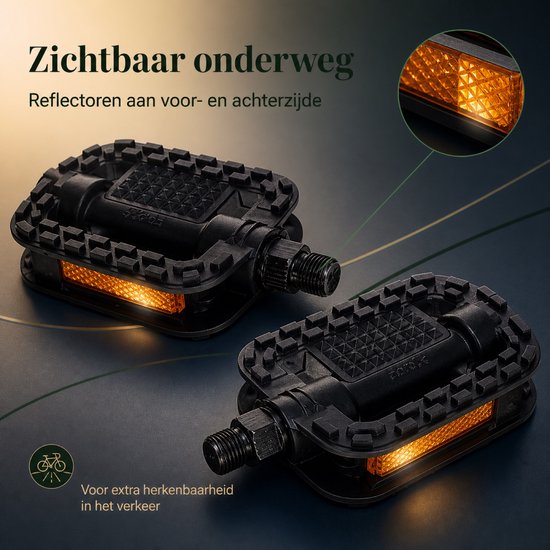 Fiets pedalen - Universeel - Anti slip - Trappers voor fiets met reflector - 14.2mm schroefdraad - 9/16 Inch -Zwart van Fiets. — afbeelding 3