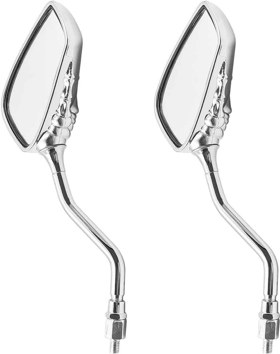 Zijspiegel voor motorfiets, met doodskop-klauw, 8 mm en 10 mm, zijspiegel met spookhand (zilver)