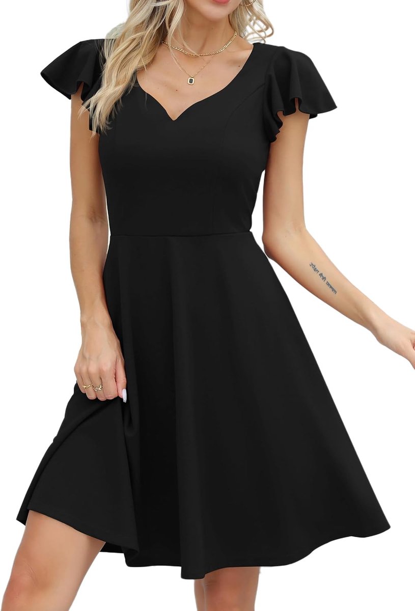 Cocktailjurk voor dames, vintage, mini-jurk, kort, A-lijn, hartuitsnijding
