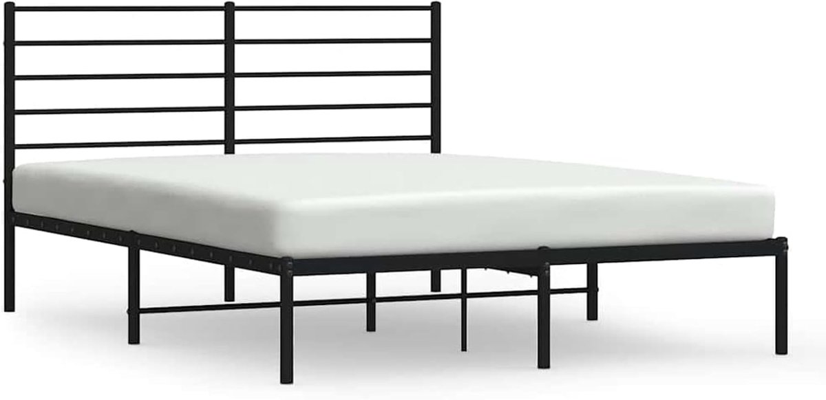 Stalen bed met hoofdbord, robuuste structuur, 120 x 190 cm, inclusief lattenbodem en middenpoten, vrije hoogte 26 cm, modern en functioneel design, voor slaapkamer, zwart