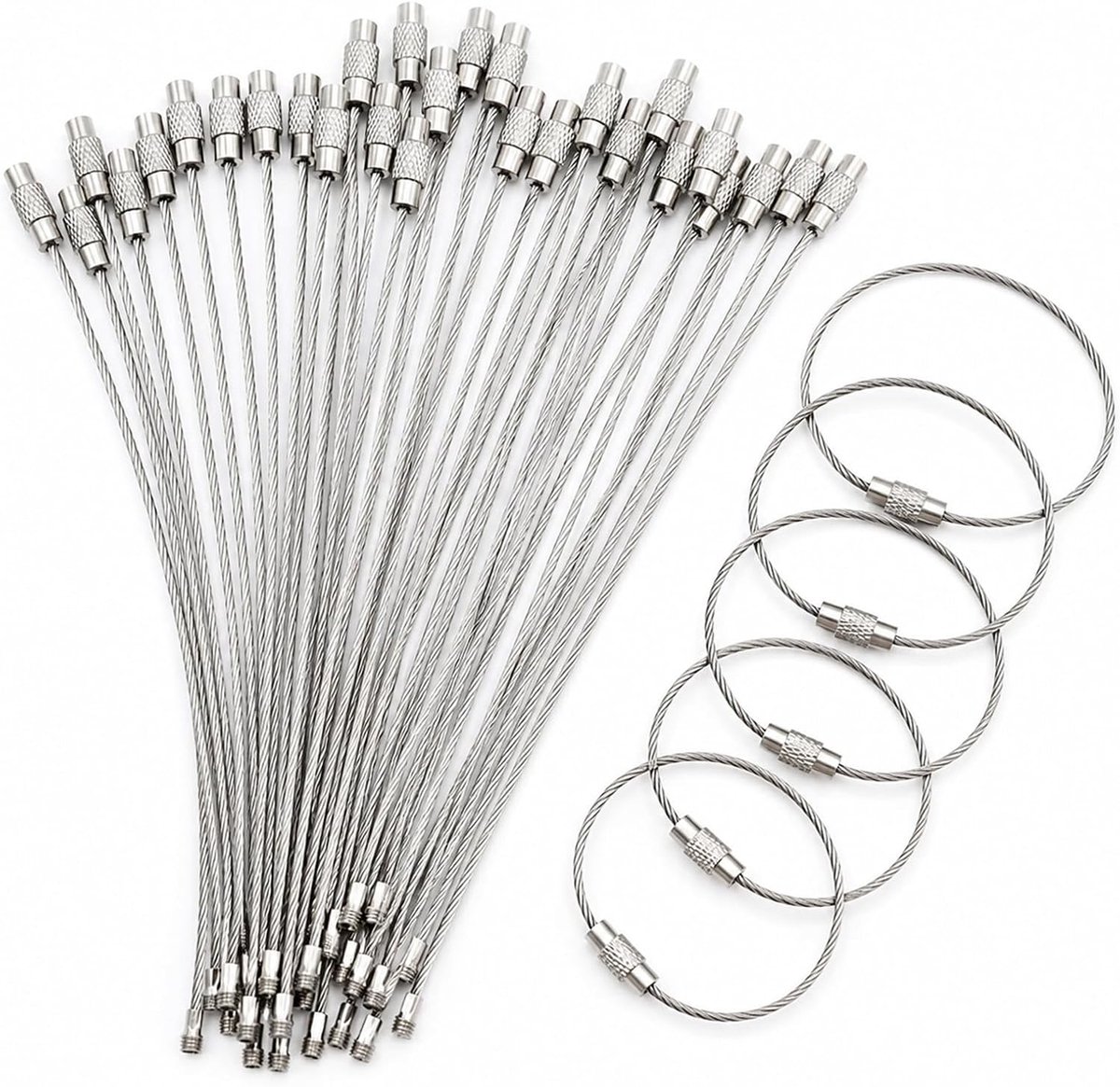 30 stuks 15 cm draad sleutelhangers roestvrij staal sleutelringen met draaisluiting DIY kabellus voor bagagelabels en tags