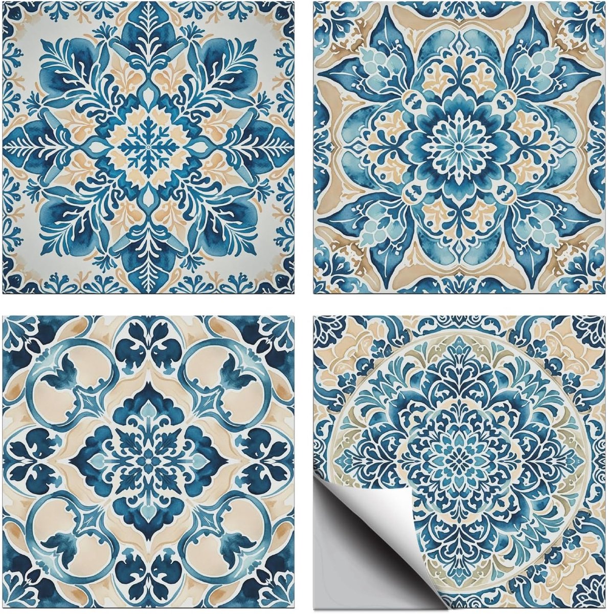 Tegelstickers retro blauwe stijl patatten pel-en-plak muurstickers geometrische bloemvormen waterdicht zelfklevend op tegelstickers voor keuken badkamer muurkunst decor 10 x