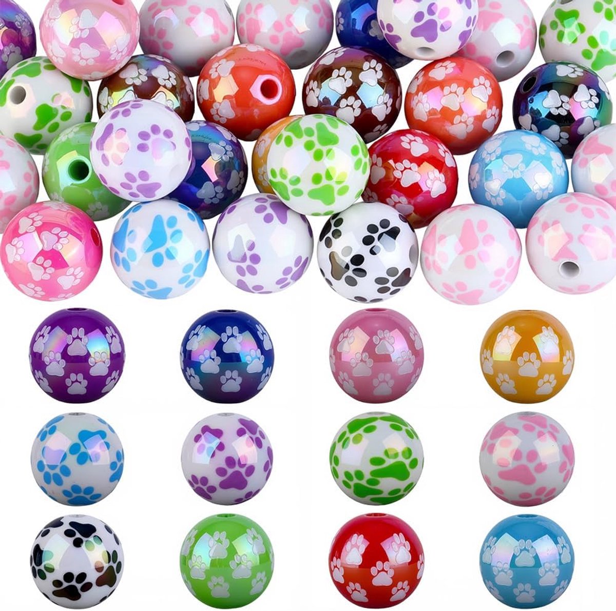 Kralen acryl huisdier kralen bulk willekeurige gemengde kleurrijke kat hond dier voetafdruk bubblegum dikke grote losse afstandhouders voor sieraden maken armband