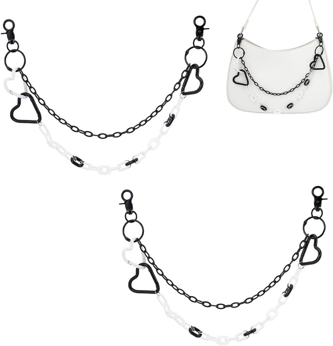 2 stuks zwarte Ita Bag ketting meerlaags hart tashanger kettingen handtassen verlenging accessoires decoratie voor portemonnee schoudertas dames schoudertas