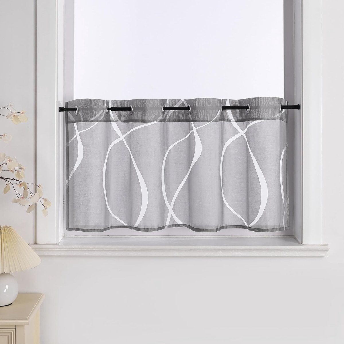 Ausbrenner Vitragegordijnen Modern »Berta« Keukengordijnen Transparant Bistrogordijn met oogjes Korte gordijnen Woonkamer Grijs H x B 45 x 120 cm 1-pack