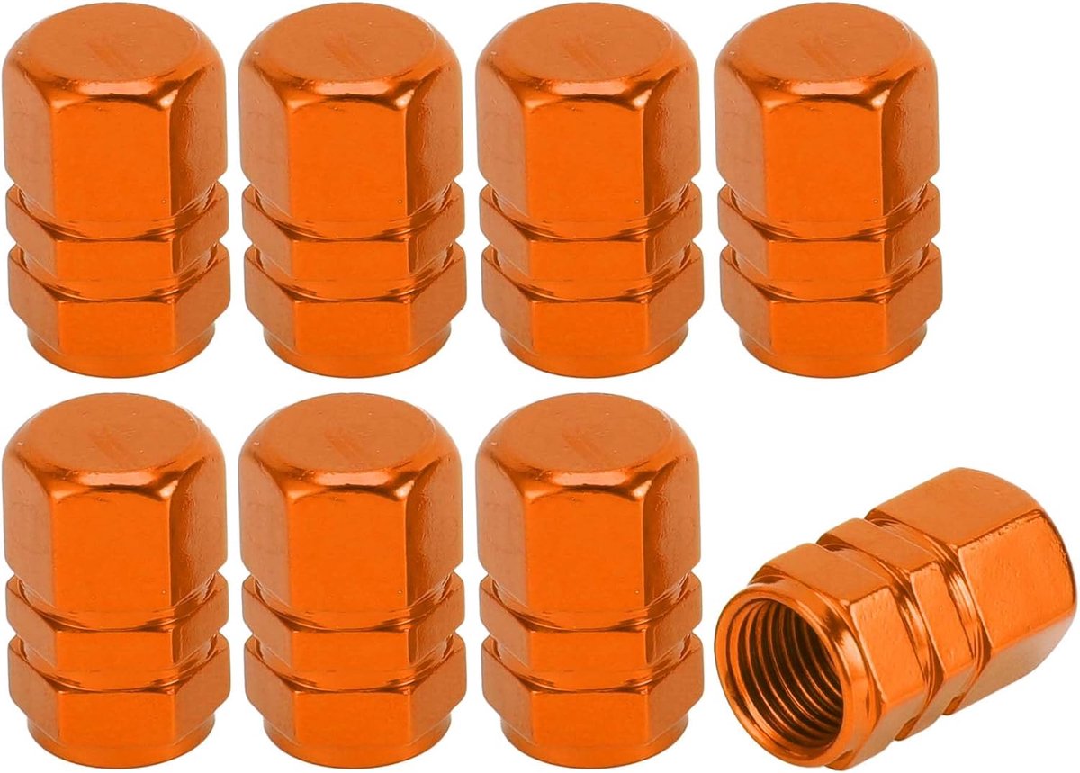 8 Stuks Bandventieldopjes, 10x17MM Autowiel Ventieldop Universeel voor Auto Fiets Motor Anti Crash Aluminiumlegering Oranje Bandventieldop Ventielstofdop Bandventieldop