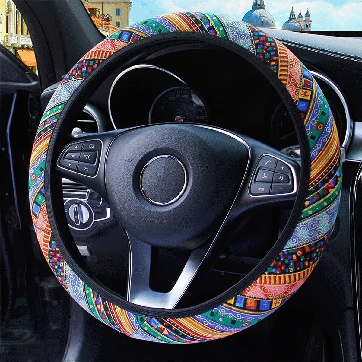 Universele autostuurhoes, etnische stijl, antislip, zweetabsorberend, voor in de auto, 37-38 cm
