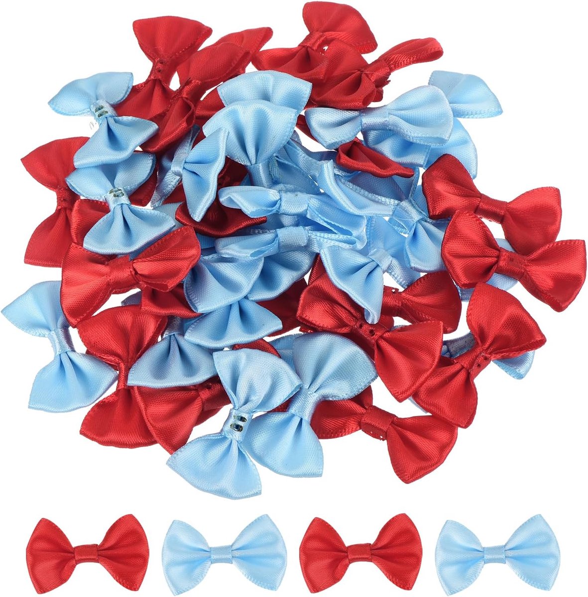 50 stuks rode en blauwe vlinderstrikken, 3,8 cm x 2,5 cm, mini-strikken voor knutselen, kleine satijnen strikken, groot, voor doe-het-zelf naaien, scrapbooking, bruiloft, cadeau, cadeau