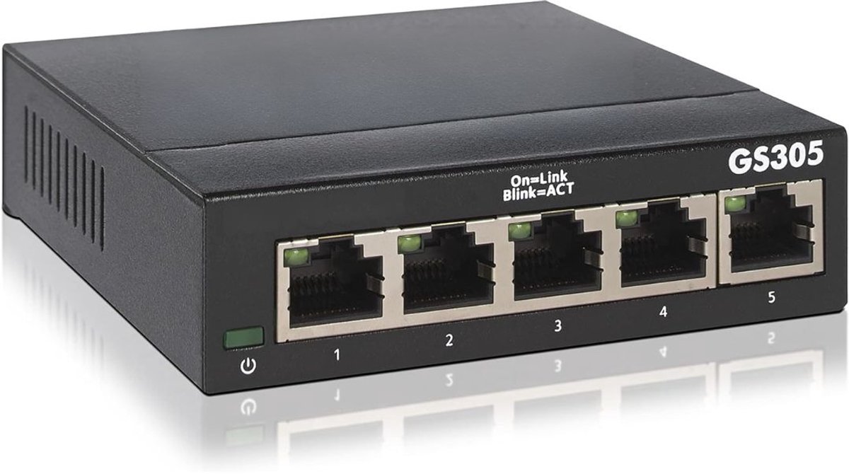 KIRA® Internet Splitter - Netgear Switch - Netwerk Switch - Splitter Internetkabel - Netwerk Splitter - Zwart - 11cm x 10cm x 3cm