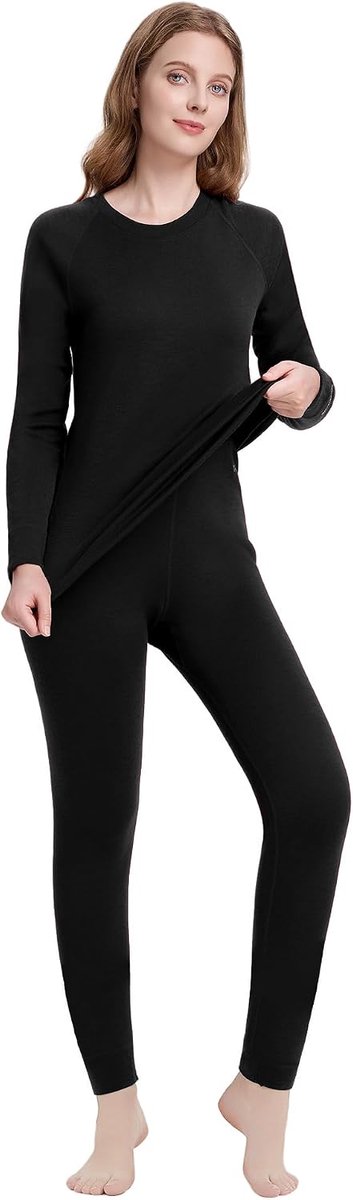 Thermische set voor dames van 100% merinowol, thermisch ondergoed, basislagen voor skiën, wandelen, wintersport