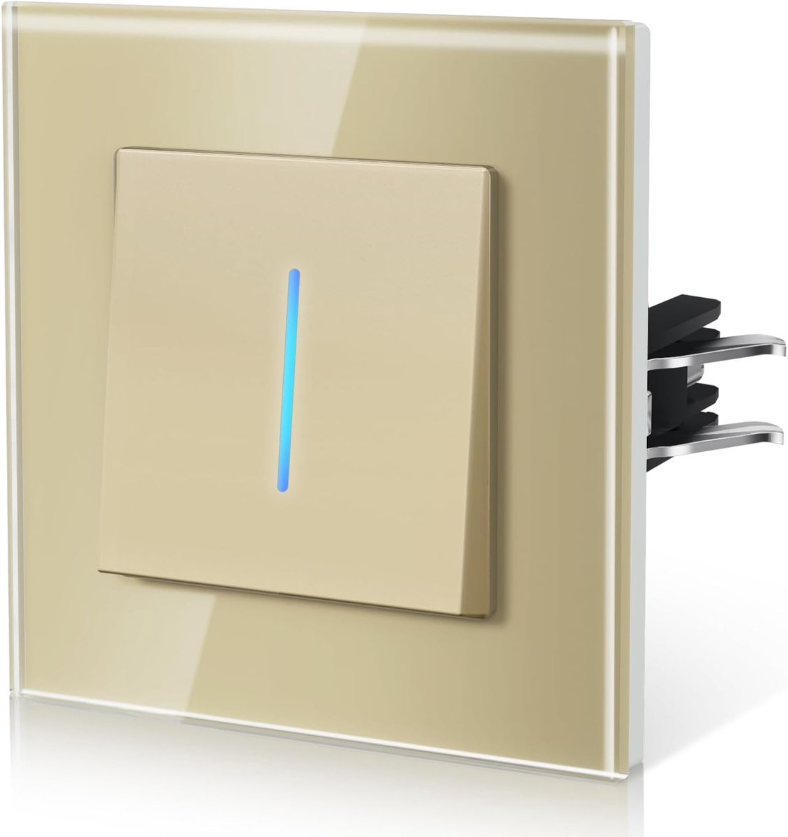 Lichtschakelaar, resetschakelaar, inbouwschakelaar met klemmen, Eenvoudig aansluiten met snelclip-technologie, 1 schakelaar 1 lichtpunt, 86 mm, goud