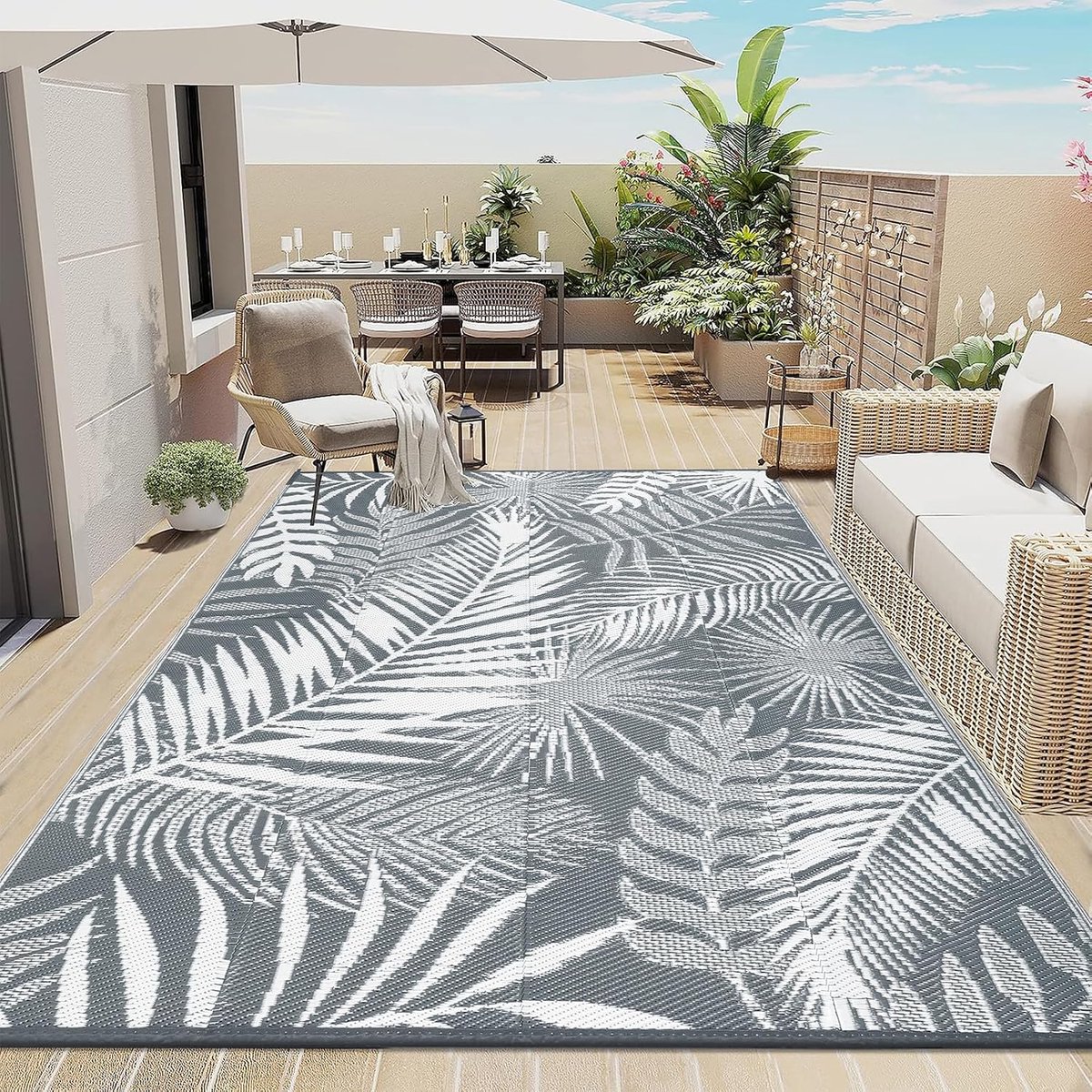 Groot tuintapijt, waterdicht 240 x 300 cm omkeerbare plastic strotapijt draagbare opvouwbare picknickmat voor camper patio achtertuin terras camping tapijt