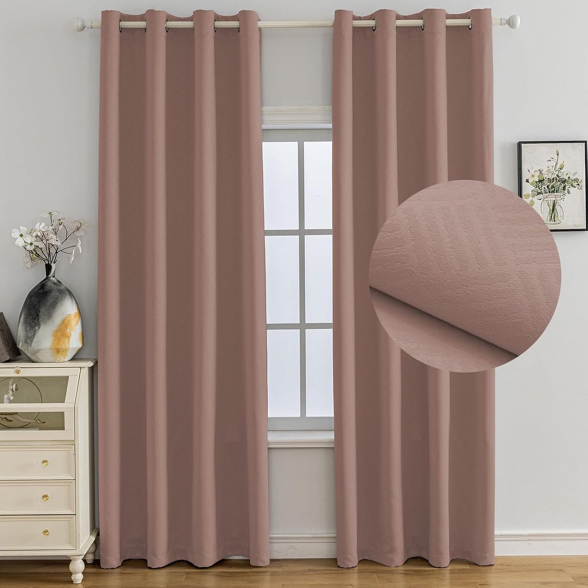 Set Van 2 Thermische Verduisterende Gordijnen, 140x225 CM, Warmte-Isolerende Gordijnen, Geschikt Voor Woonkamer Slaapkamer, Modern Design Met Oogjes, Rode Boon