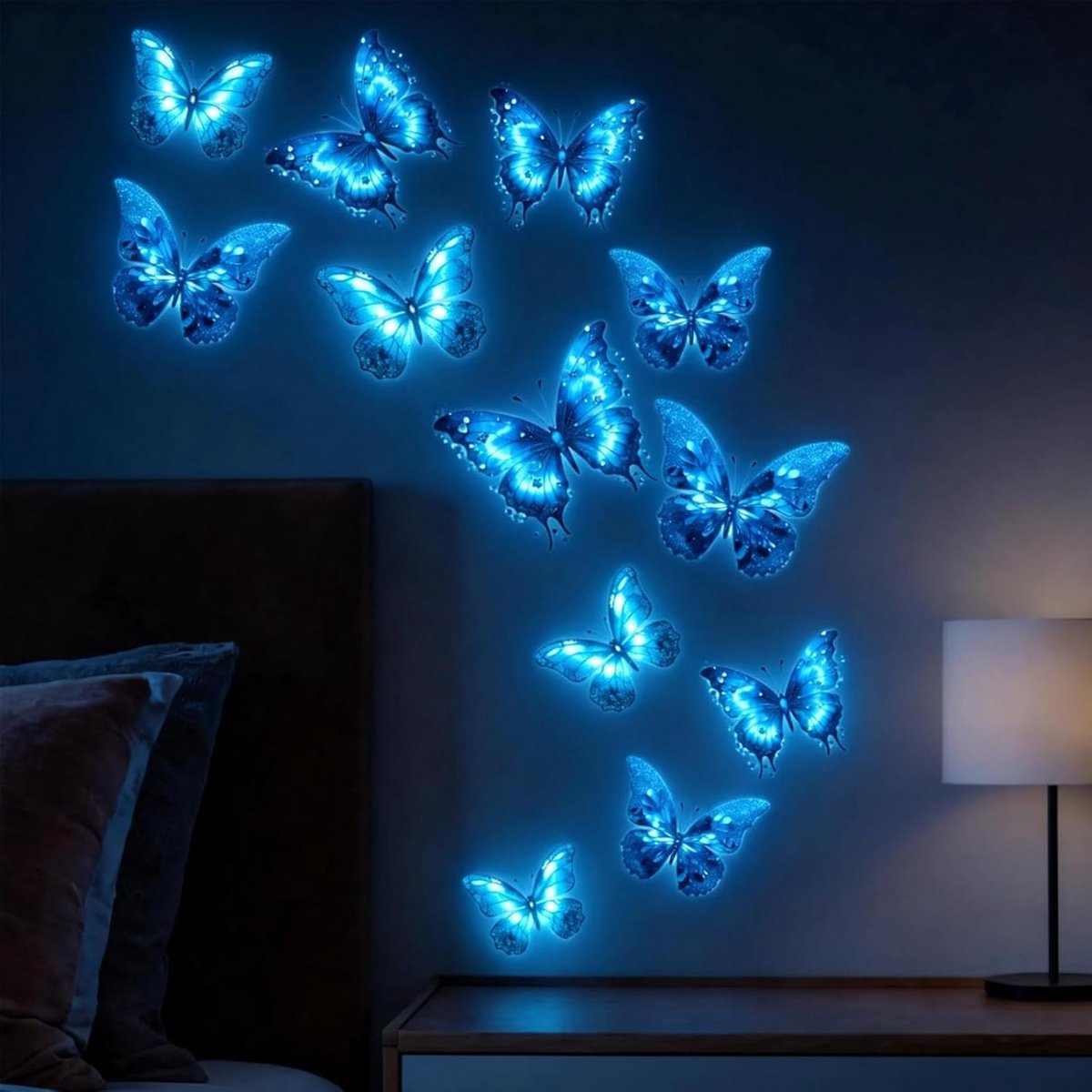 Vlinder muurstickers 12 stuks - licht in het donker stickers vlinder muursticker voor slaapkamer woonkamer - schelppatroon