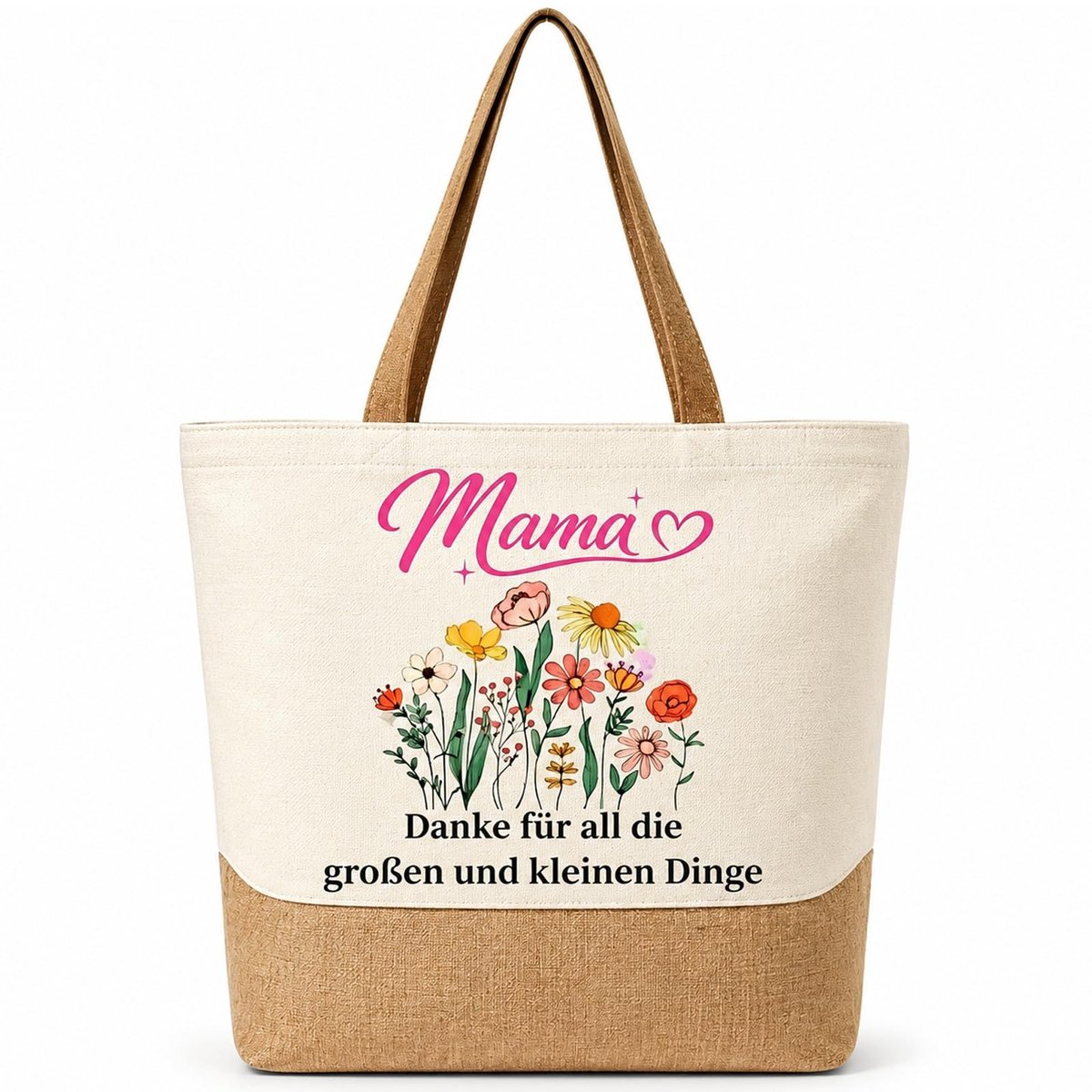 Omgoods - Canvas en Jute Boodschappentas met Bloemenmotief