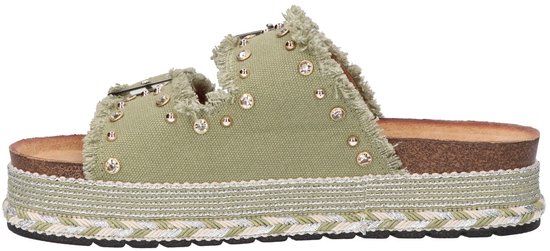La Strada Platform Slipper Groen Textiel - Damesschoenen - Maat - 40
