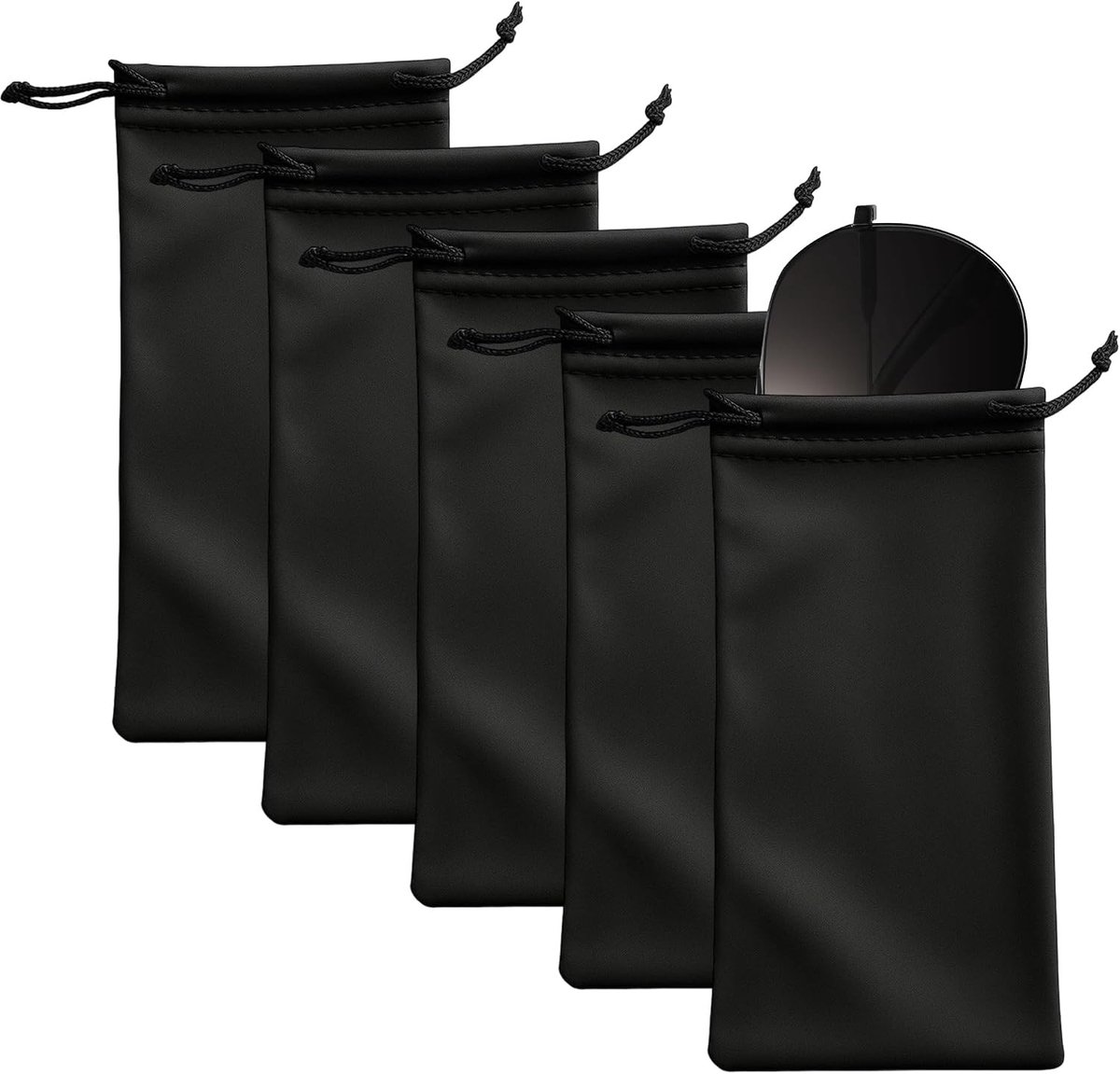 Zachte microvezel brillenkoker - 5-delige set voor brillen en zonnebrillen, opbergtas, beschermhoezen, zwart, universele maat