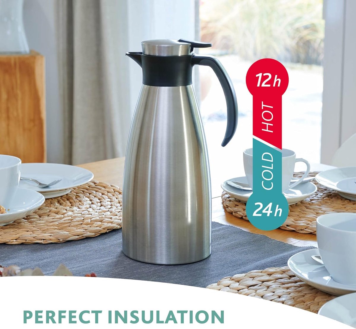 Thermoskan RVS - Isolatiekan Dranken - Dranken Warm Houden - 100% Lekdicht - 1 Liter - Zwart — cadeau in Koken & Dineren - foto 5