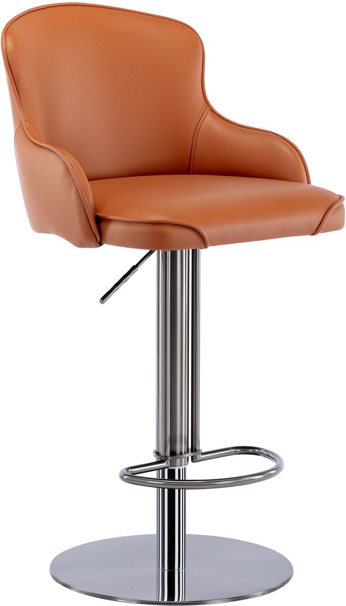 Clruro Barkruk - Zithoogte 22,8-32,7 inch - 360° Draaibaar - Nappaleer/RVS - Zwart Titanium