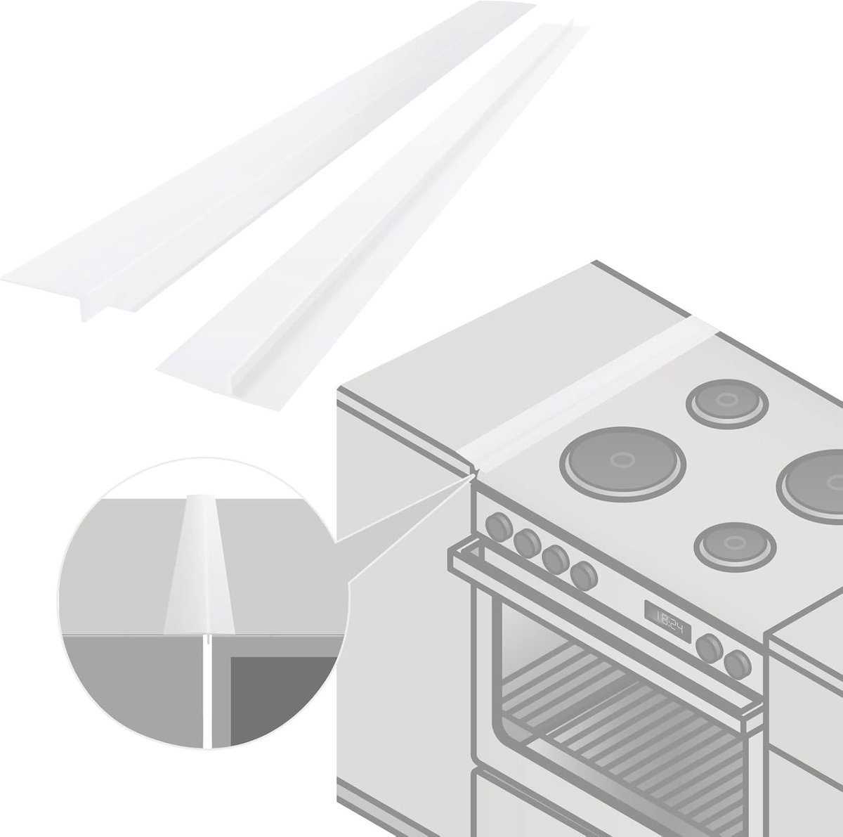 Siliconen Afdekstrips voor Keuken, 63 cm, Voorkomt Vlekken en Leaks, Ideaal voor Werkbladen, Fornuizen en Apparaten, Set van 2