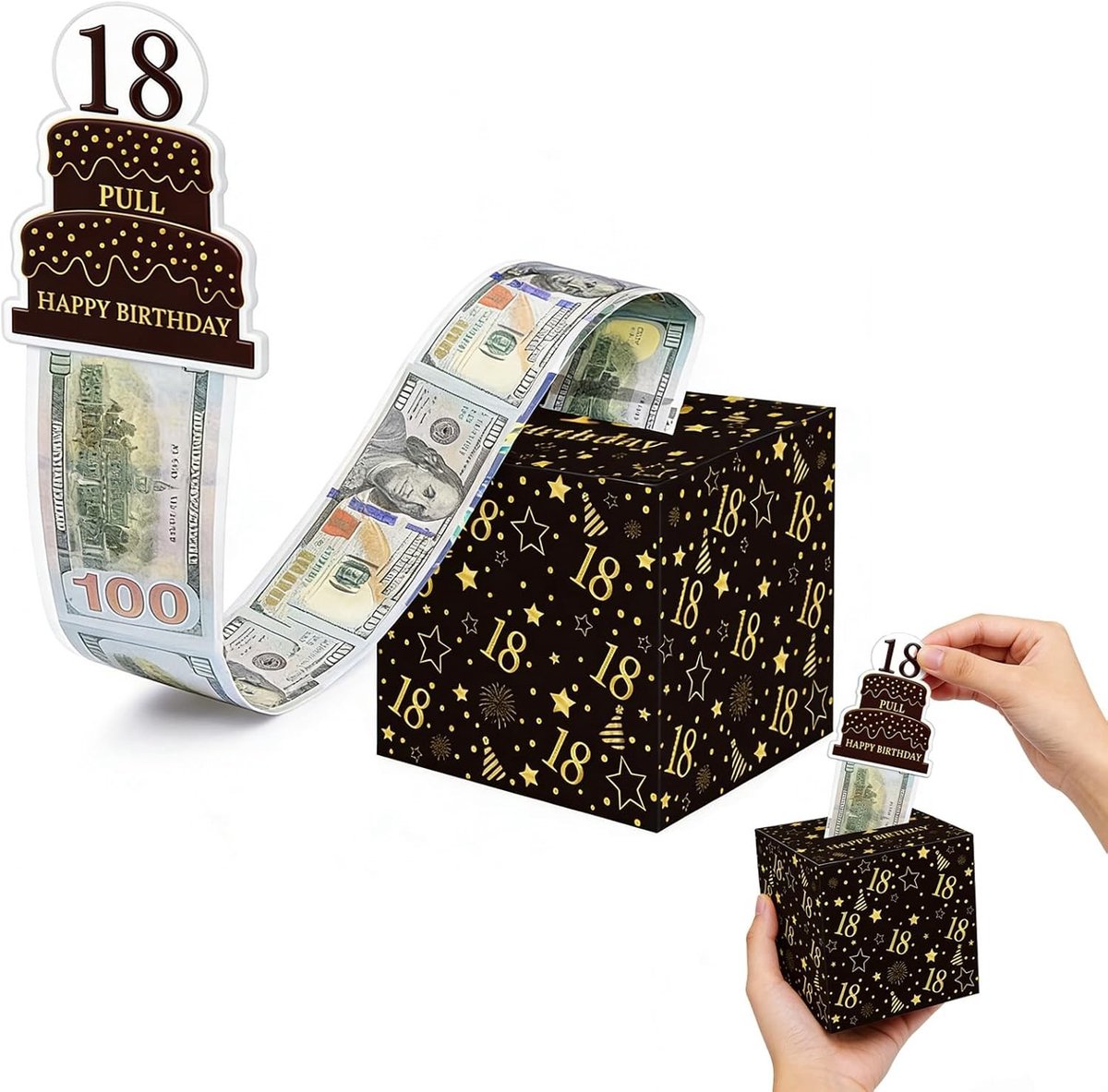 Verjaardagsgeld Cadeaubox Zwart Goud - DIY Verassingsdoos voor Geld, Kaart en Feestelijke Geschenken voor Jongeren en Volwassenen
