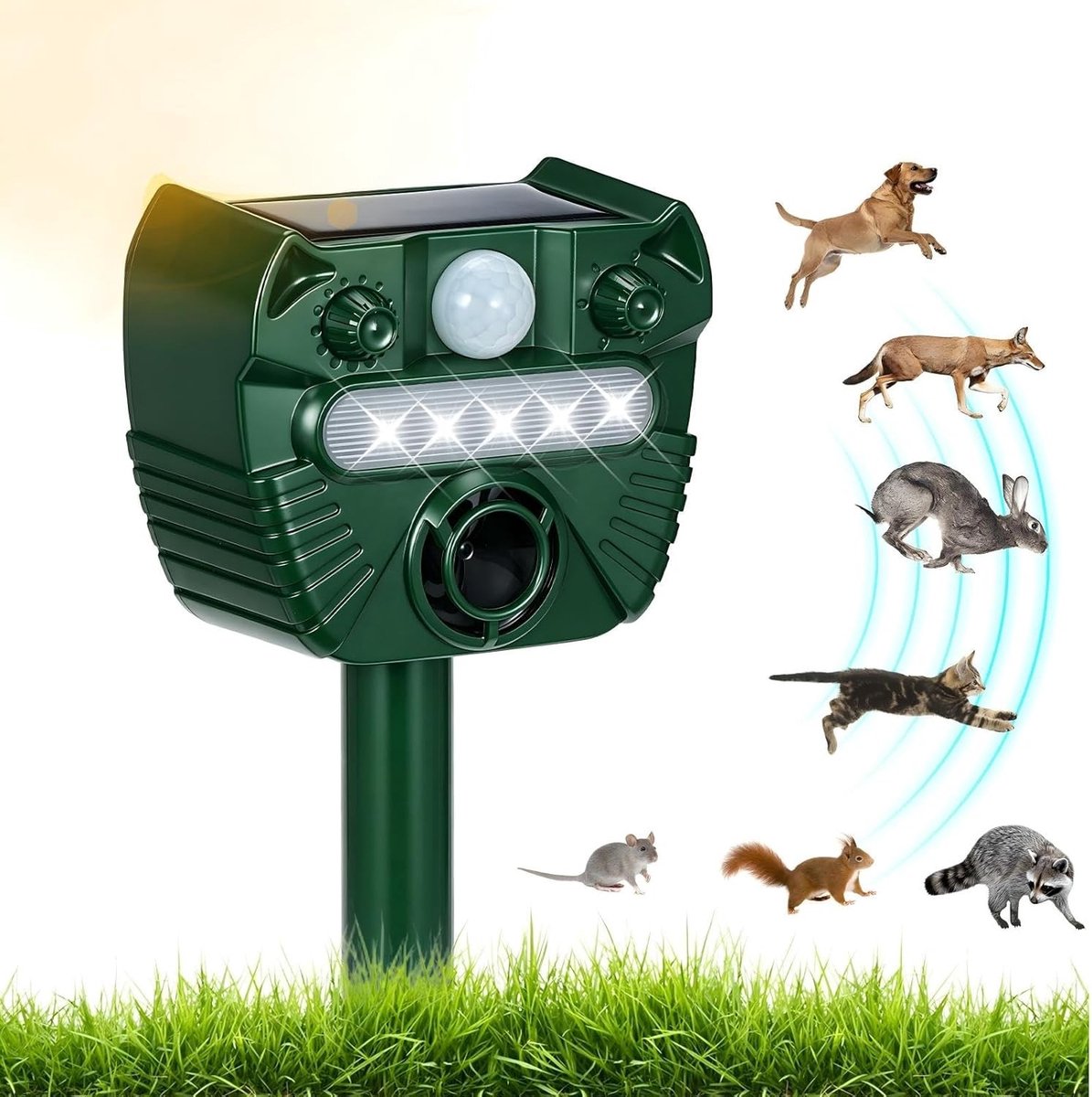 Hondenverjager - Groen - 1 x 1 x 1 cm - Ultrasone Zonne-energie Dierenverjager met Bewegingssensor - Voor Tuin en Buiten
