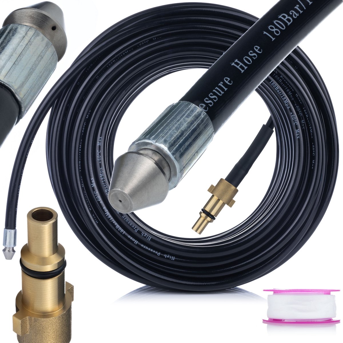 Rosfix Reinigingsslang Vervanging - 30 m 160 bar - Spuitmond 1+3 1/4 inch - Geschikt voor Nilfisk, Lavor