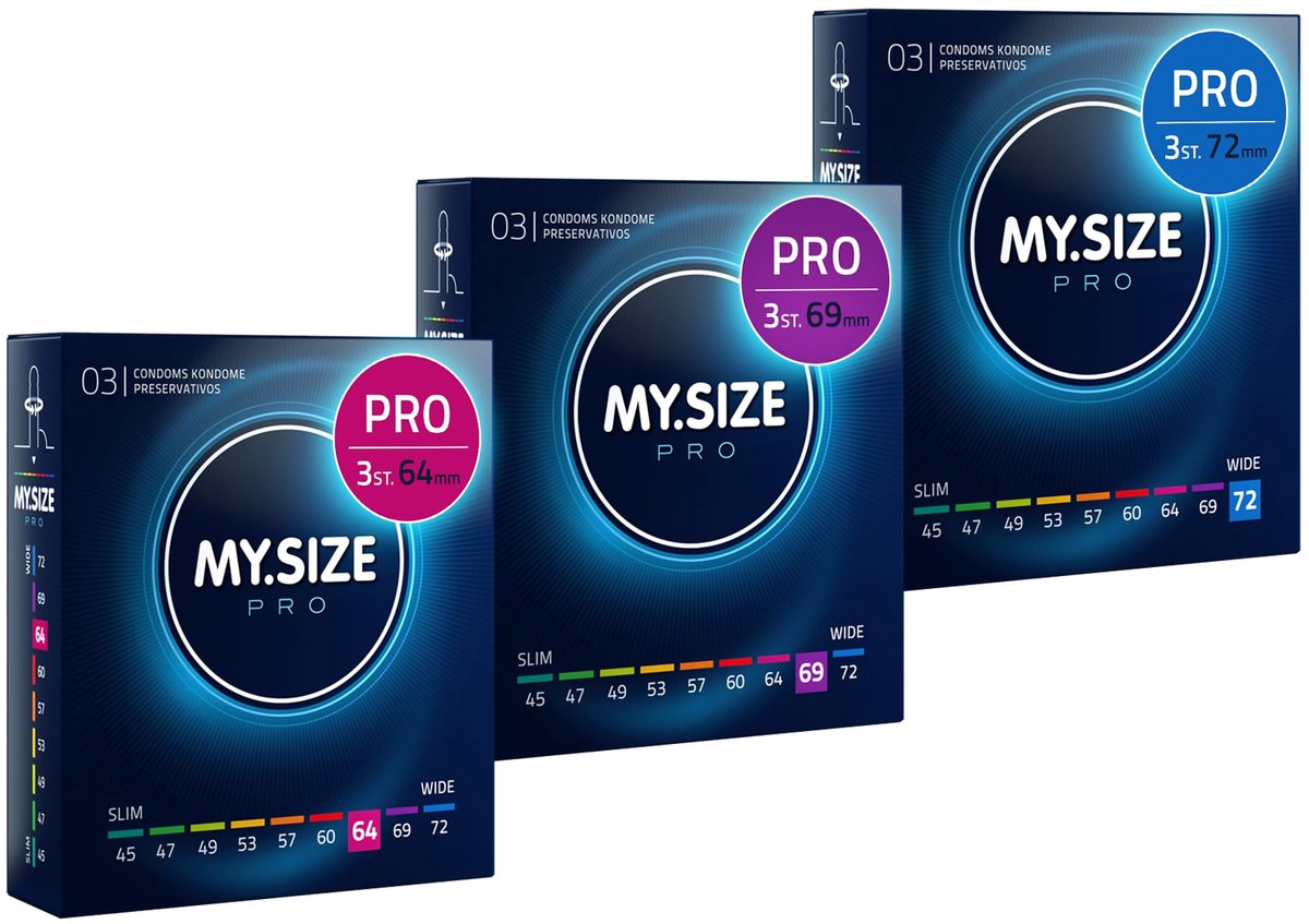 MY.SIZE PRO condoom maat 6,7,8-64,69,72 mm, XL & XXL, 3x3 condooms - perfecte pasvorm en een geschikte maat voor iedereen