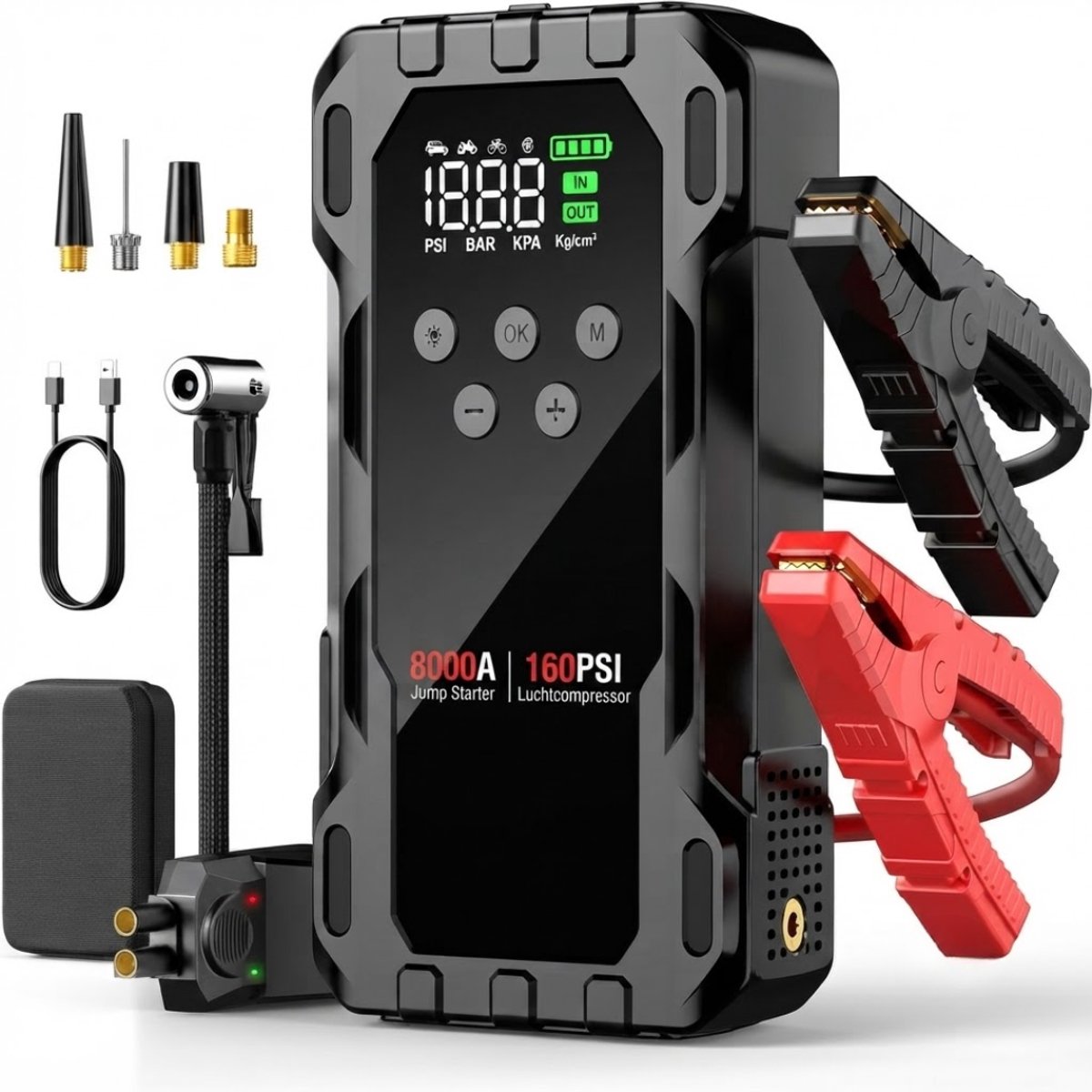 Lìon® Jumpstarter - Startbooster - Jumpstarter voor Auto - Zwart - 6cm x 12cm x 21cm