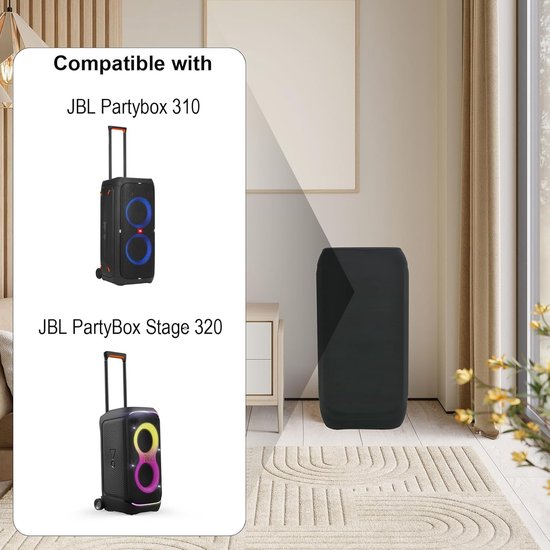 Stofhoes Voor JBL Partybox 310 - JBL Partybox Stage 320 - Precieze Pasvorm Met Elastische Zoom - 1 Stuk - Zwart — afbeelding 2