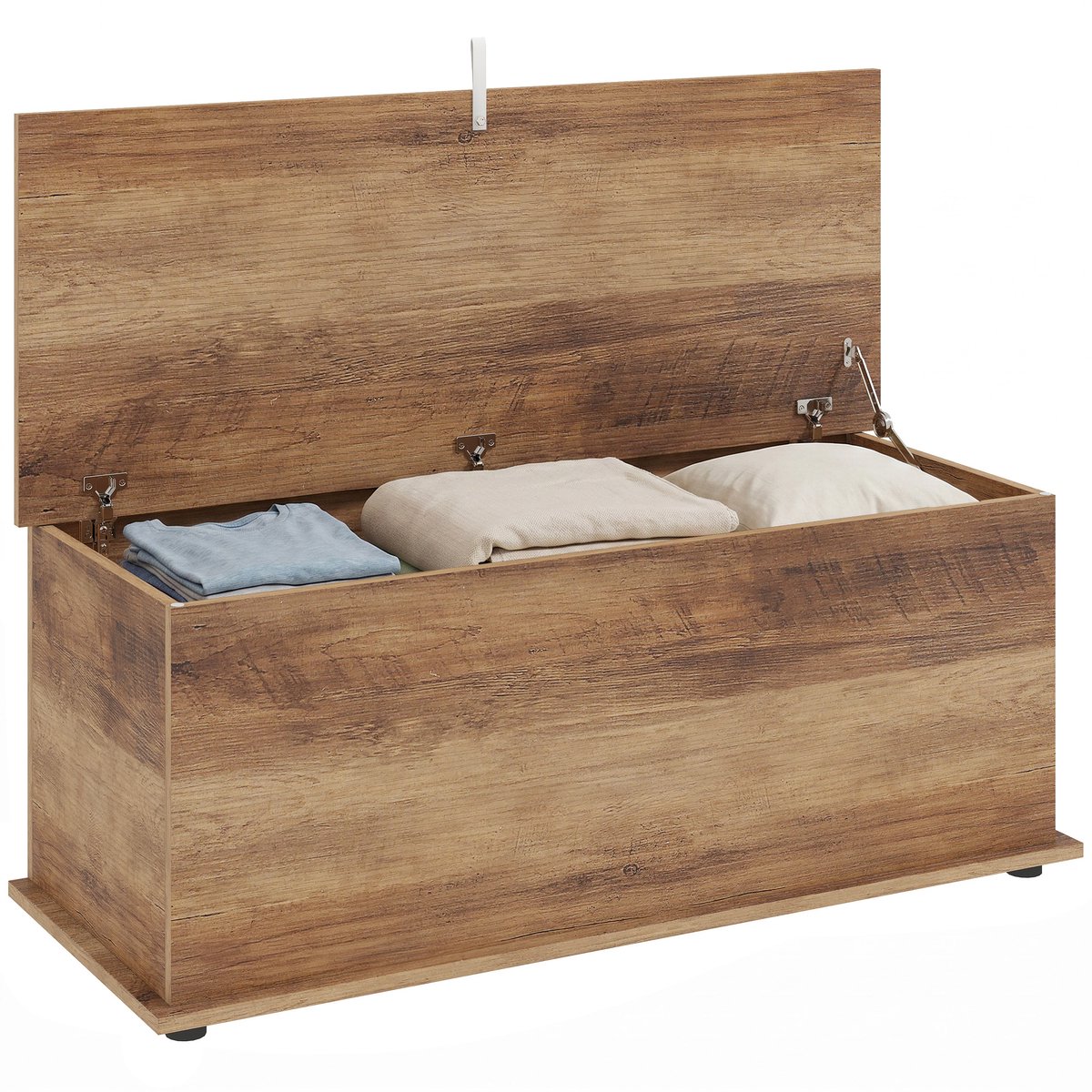 Opbergkist — Dekenkist met een grote inhoud van 113 liter — Schoenenkast met een deksel met veiligheidsscharnieren — 100 x 40 x 40 cm — Bruin houtpatroon