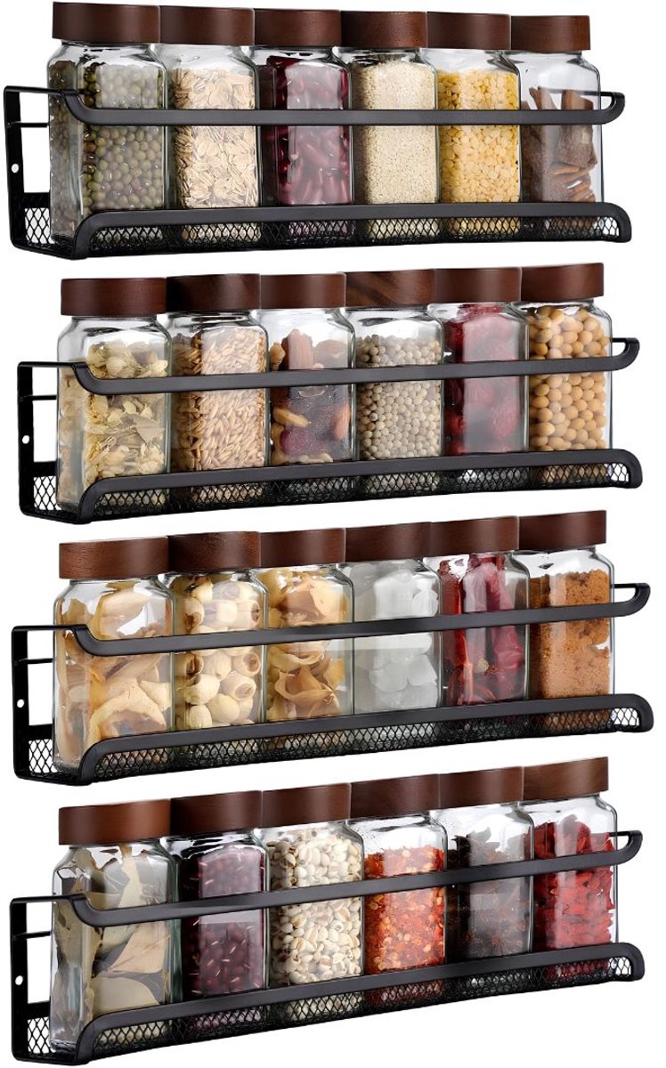 JCP® Kruidenrek - Kruidenpotjes - Kruidenrekje Organizer - Zwart - 29cm x 7cm x 7cm