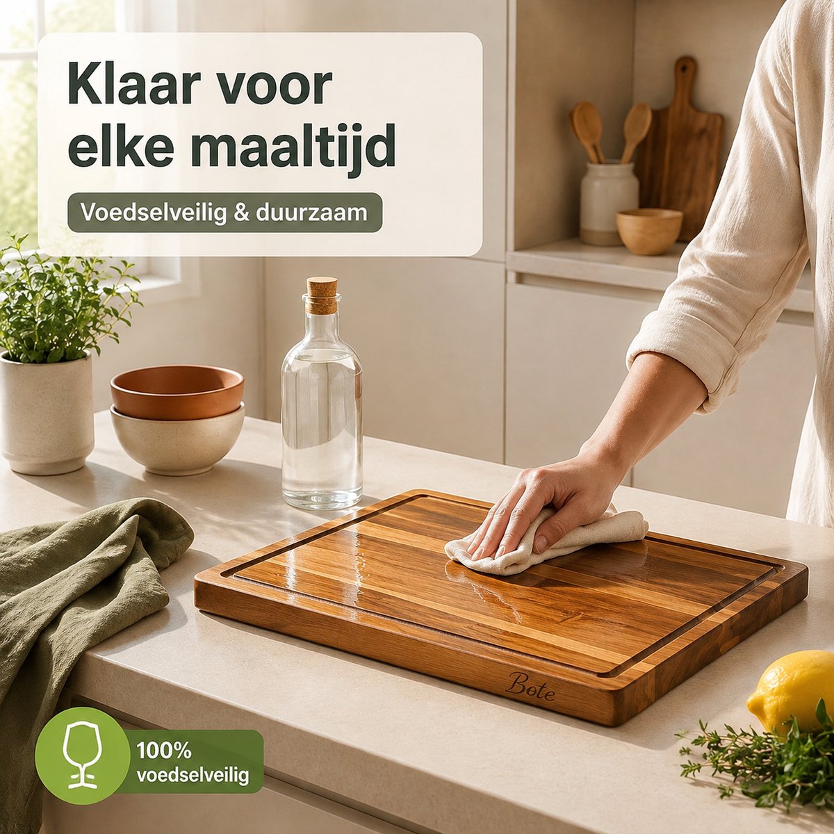 BOTC Houten Snijplanken Set 4-Delig - Snijplank met Sapgeul - Keuken Snijplanken voor Vlees, Groente & Brood - Ook als Serveerplank en Borrelplank — cadeau in Kookcadeaus - foto 8