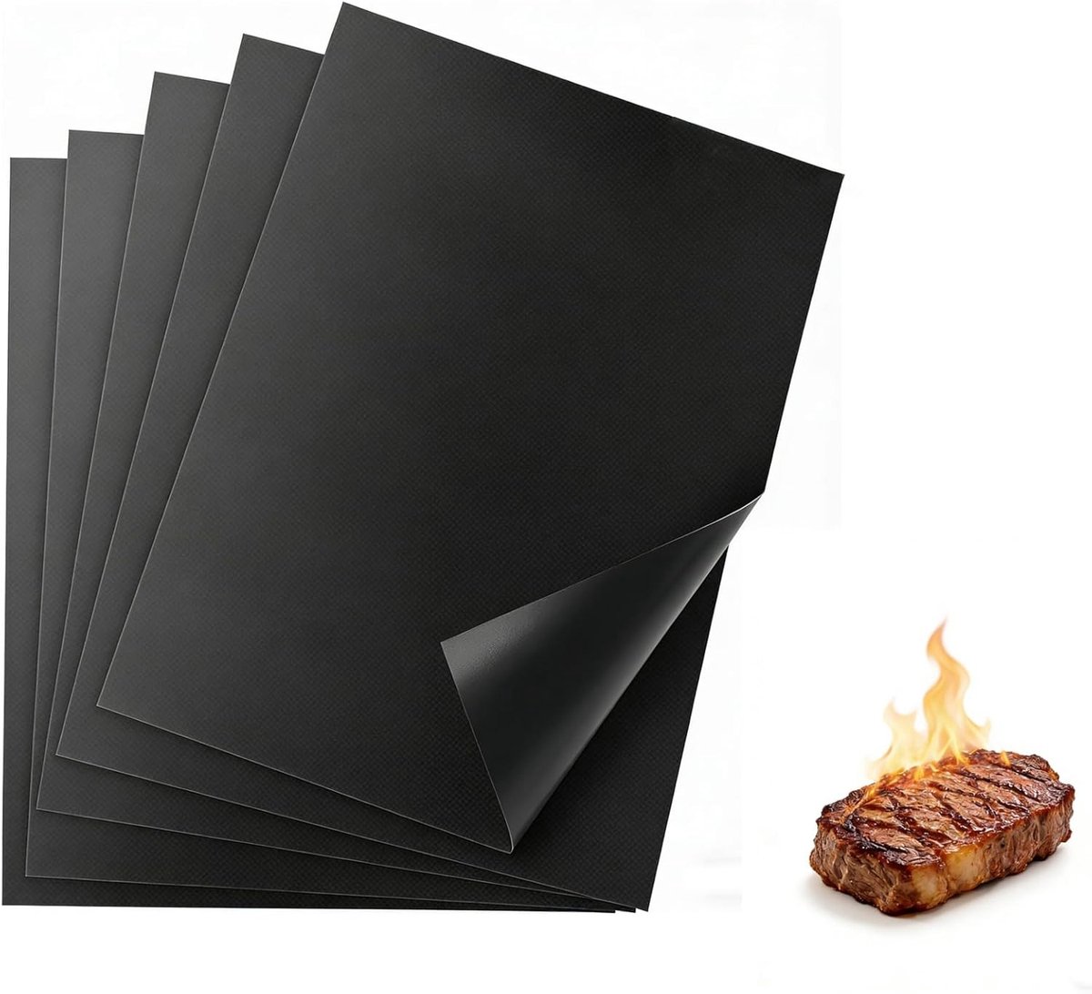 BBQ-grillmat - Zwart - 40 x 33 cm - Herbruikbare Teflon Grillmat met Anti-aanbaklaag - Voor Gas-, Houtskool- en Elektrische Grill