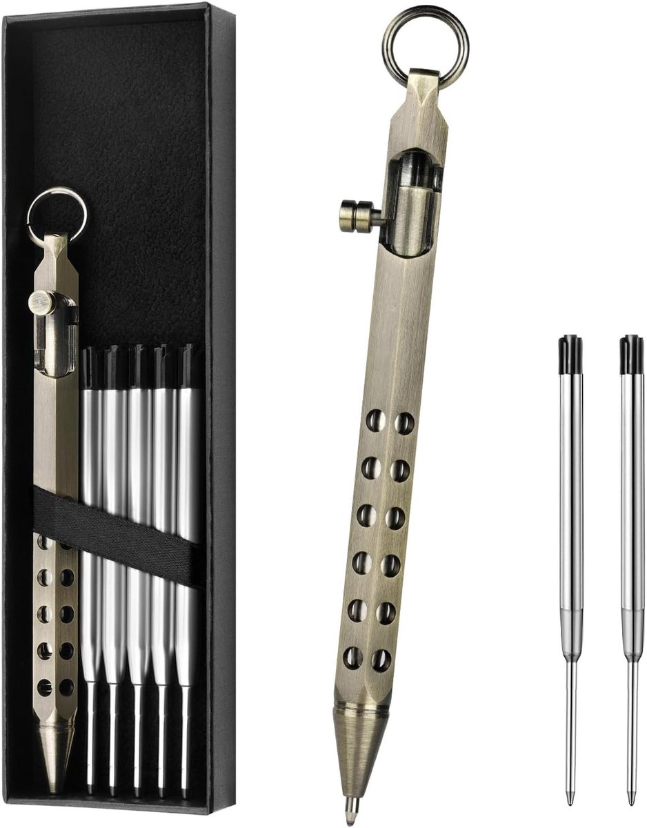 Retro Bolt Action Pen met Geschenkdoos, Lichtgewicht Metalen Balpen met 5 Extra Navullingen, Herbruikbare Inkt voor Kantoor en School, Perfect Cadeau voor Studenten, Vader, Collega, Vriend of Echtgenoot