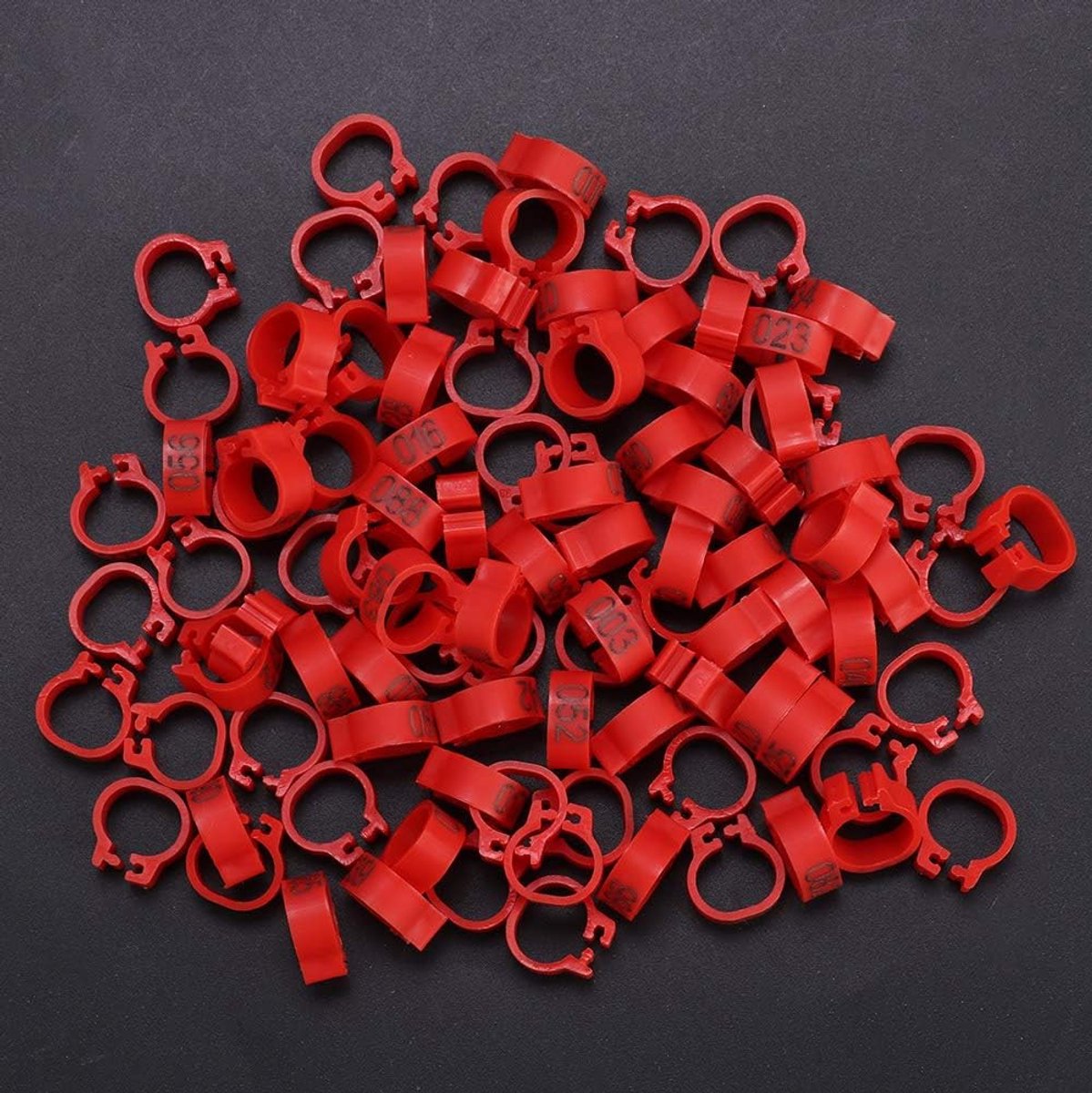100PCS/Bag 8MM Plastic Pigeon Bands Rings, 001-100 Numbered Plastic Pigeon Bird Leg Bands Rings with Number[Red]