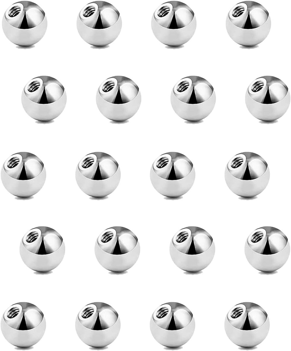 20 piercingbolletjes, 1,2 mm, chirurgisch staal, 3 mm, reservebolletjes voor piercing, lippen, septum, neus, wenkbrauwen
