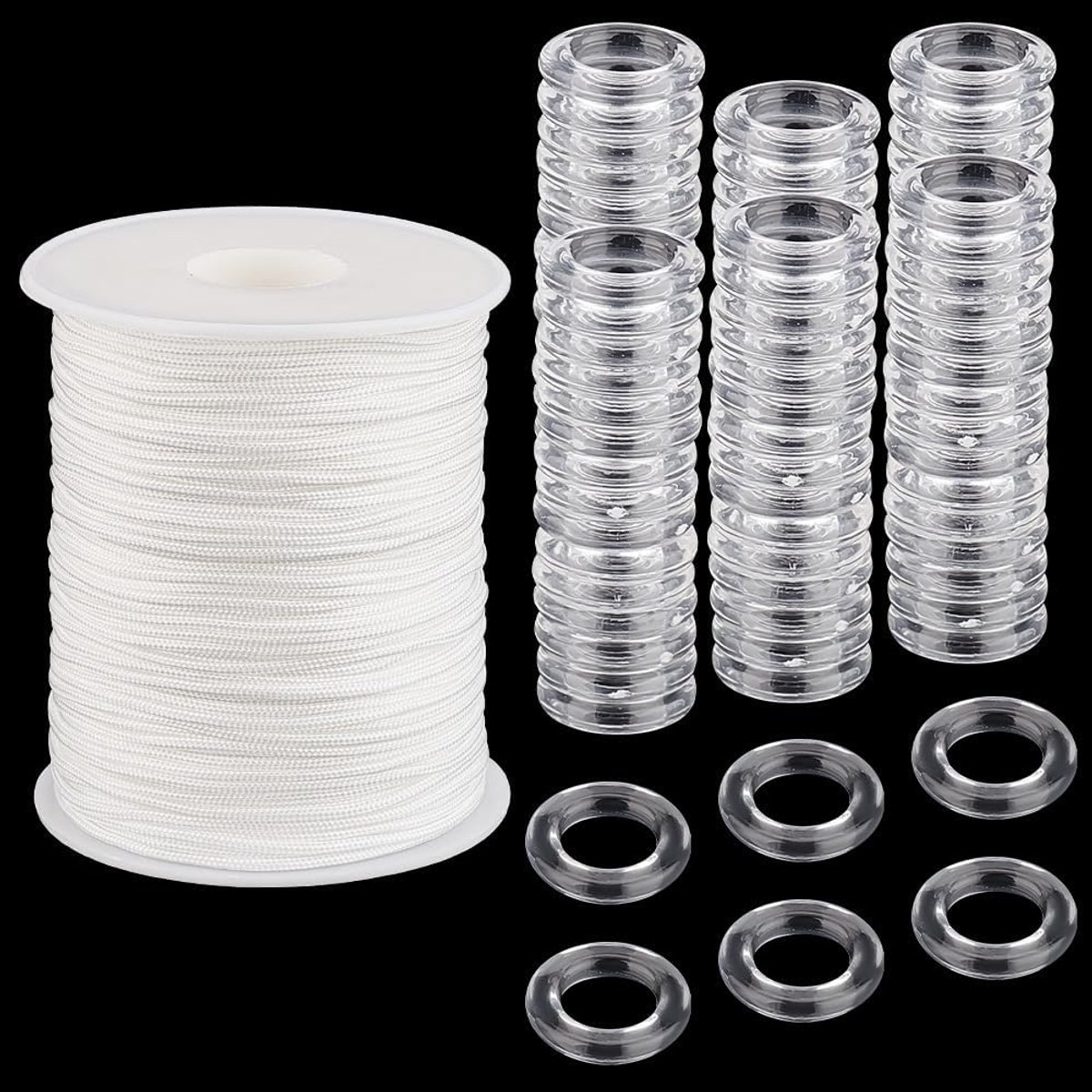 PandaHall Romeins gordijnkoord, 100 Iarda/91 m, 100 stuks, schone gordijnring, 2 mm, wit gevlochten gordijnkoord, nylon gordijntouw voor doe-het-zelf gordijnen