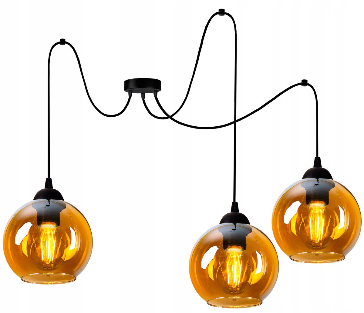 Glazen Hanglamp Spider Bol 3xE27 Zwart/Wit Loft