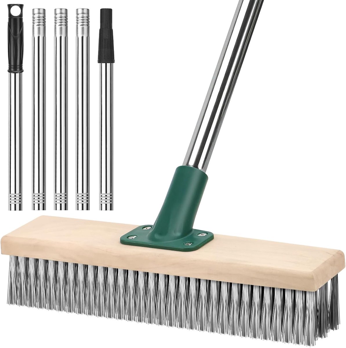 Staaldraadbezem met telescoopsteel (145 cm), draadbezem, roestvrij staal, voor het verwijderen van mos, onkruid en straatstenen, robuuste staaldraadbezem voor tuin, terras, terras