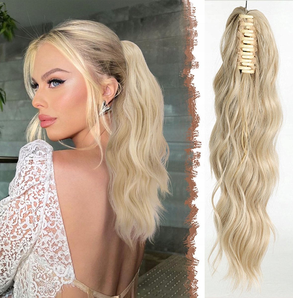 Merkloos Krullende Paardenstaart Verlenging 45CM Blond Synthetisch