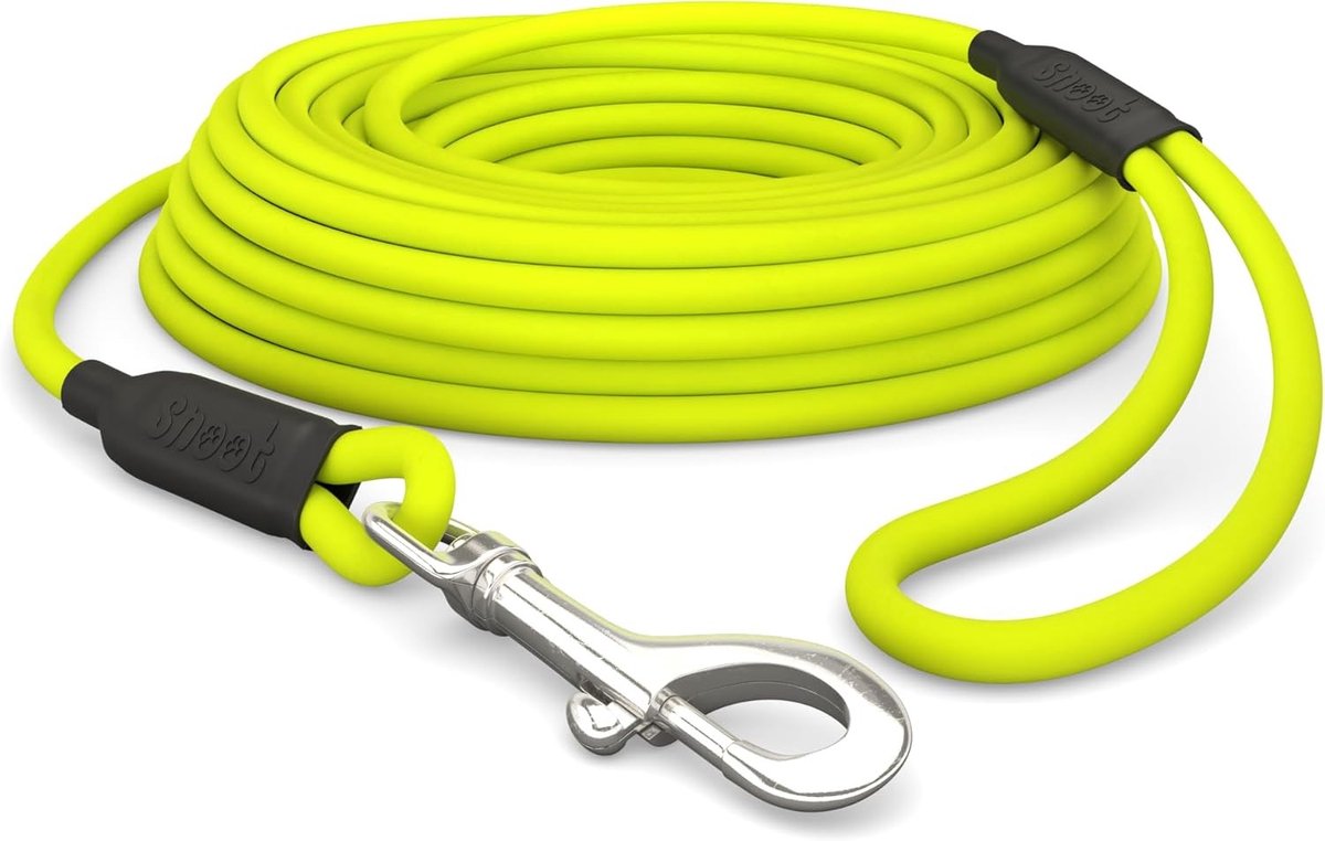 Waterdichte Hondenriem - Neon-geel - 10 m - Ronde Vrijlooplijn met Polsband - Voor Honden tot 35 kg