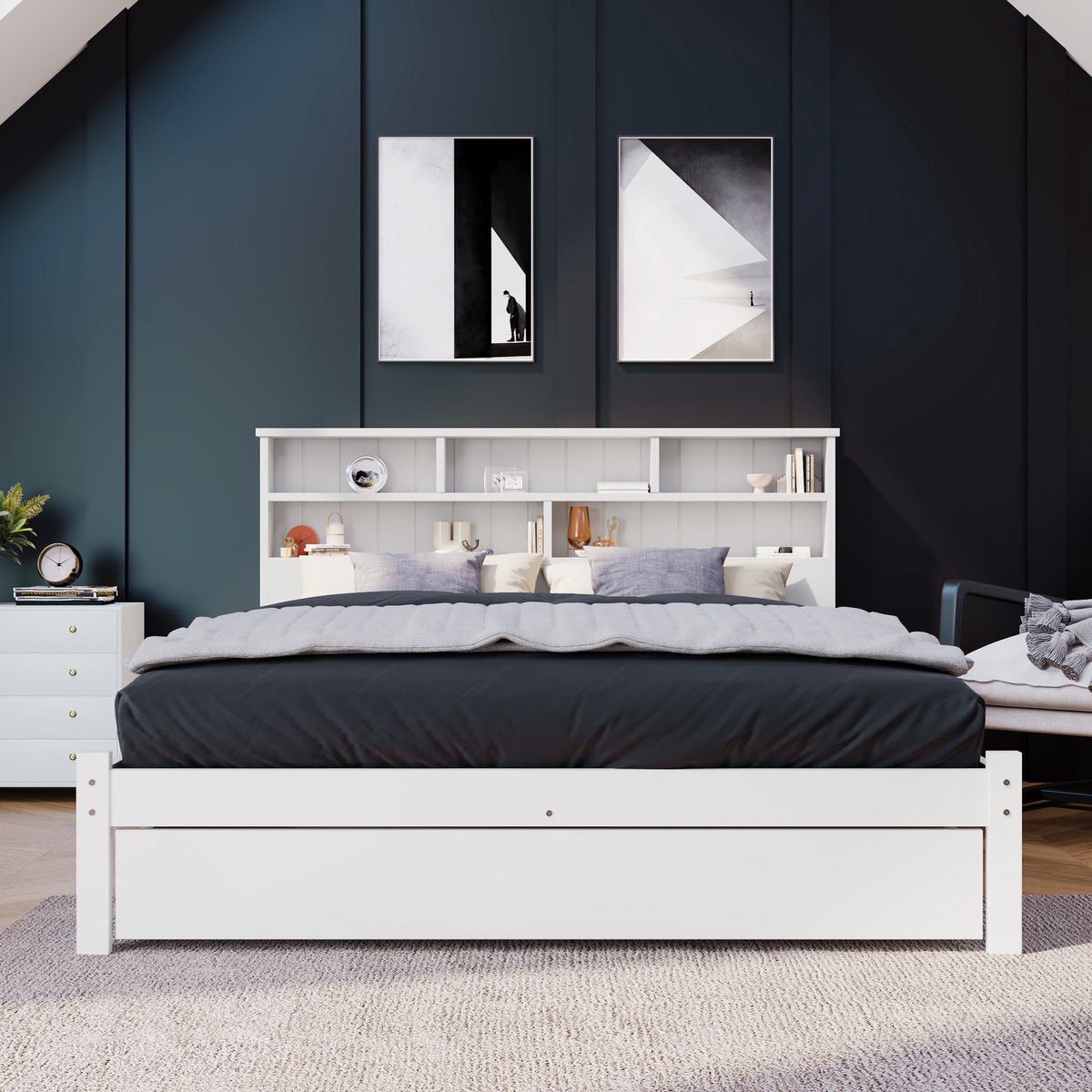 Bedframe - 140x200 Cm - Bed - Met Lattenbodem - Met Opbergruimte - Wit - Zonder Matras