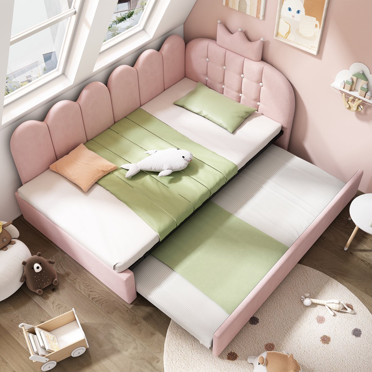 Bedbank - 90x200 Cm - Bed - Met Lattenbodem - Roze - Zonder Matras